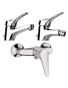 Set Rubinetti Piralla per lavabo e bidet con scarico automatico e doccia esterno serie Ariel cromato - Climaway