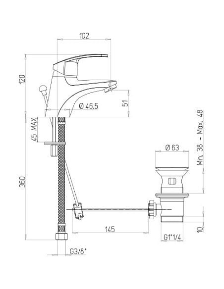 Rubinetto Miscelatore monoforo per lavabo serie Ofelia Piralla con scarico automatico 0FE00088A22 cromato - Climaway