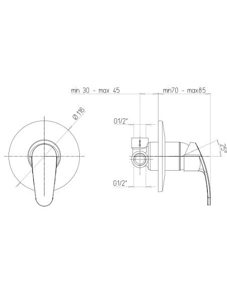 Miscelatore Piralla incasso per doccia serie Ofelia 0FE00410A22 cromato - Climaway