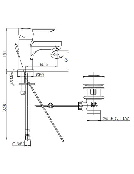 Rubinetto Miscelatore monoforo per lavabo serie Serena Piralla con scarico automatico 0SE00088A16 cromato - Climaway