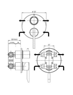 Miscelatore Piralla incasso per doccia serie Serena con deviatore 0SE00400A16 cromato - Climaway 2