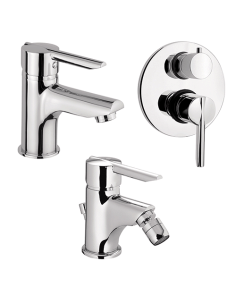 Set Rubinetti Piralla per lavabo e bidet con scarico automatico e doccia incasso con deviatore serie Serena cromato - Climaway