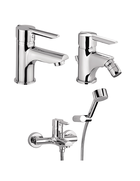 Set Rubinetti Piralla per lavabo e bidet con scarico automatico e vasca serie Serena cromato - Climaway