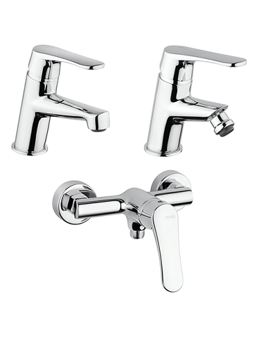 Set Rubinetti Piralla per lavabo e bidet con scarico automatico e doccia esterno serie Attila cromato - Climaway