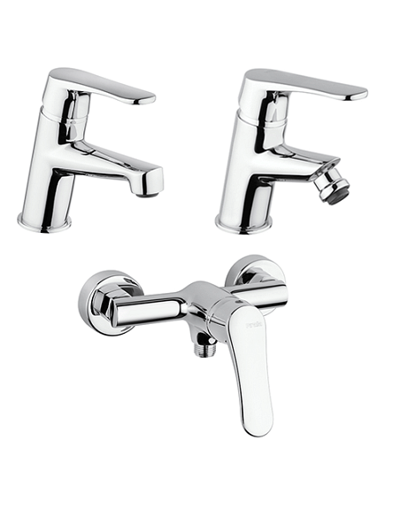 Set Rubinetti Piralla per lavabo e bidet con scarico automatico e doccia esterno serie Attila cromato - Climaway