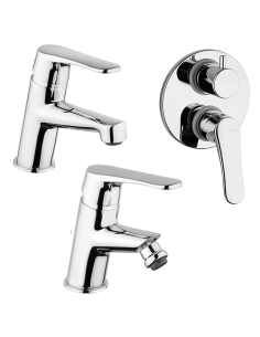 Set Rubinetti Piralla per lavabo e bidet con scarico automatico e doccia incasso con deviatore serie Attila cromato - Climaway