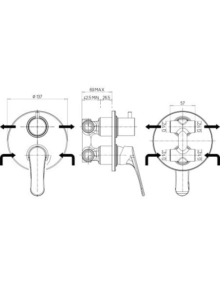 Set Rubinetti Piralla per lavabo e bidet con scarico automatico e doccia incasso con deviatore serie Attila cromato - Climaway