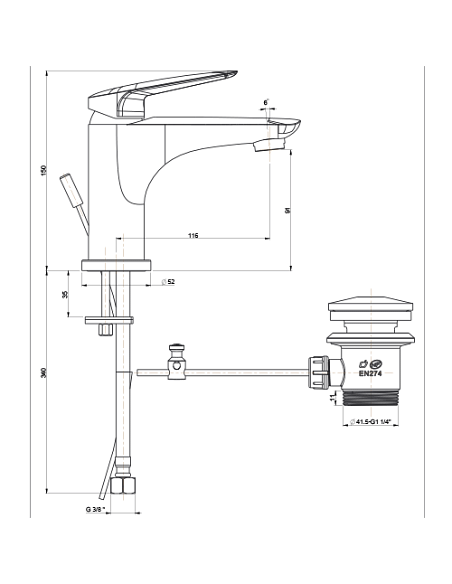 Rubinetto Miscelatore monoforo per lavabo serie Lago Piralla con scarico automatico 0LG00088A22 cromato - Climaway