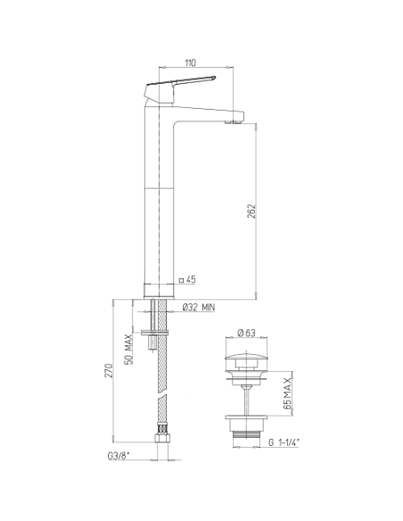 Rubinetto Miscelatore monoforo per lavabo alto serie Iceberg Piralla con scarico automatico 0IC00488A22 cromato - Climaway