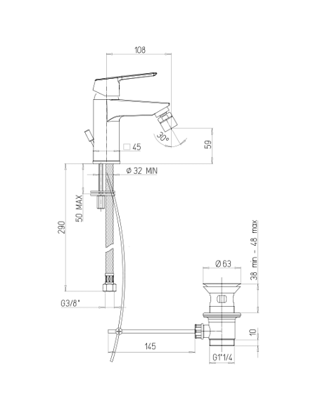 Rubinetto Miscelatore monoforo per bidet serie Iceberg Piralla con scarico automatico 0IC00094A22 cromato - Climaway
