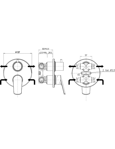 Miscelatore Piralla incasso per doccia serie Lago con deviatore 0LG00400A22 cromato - Climaway