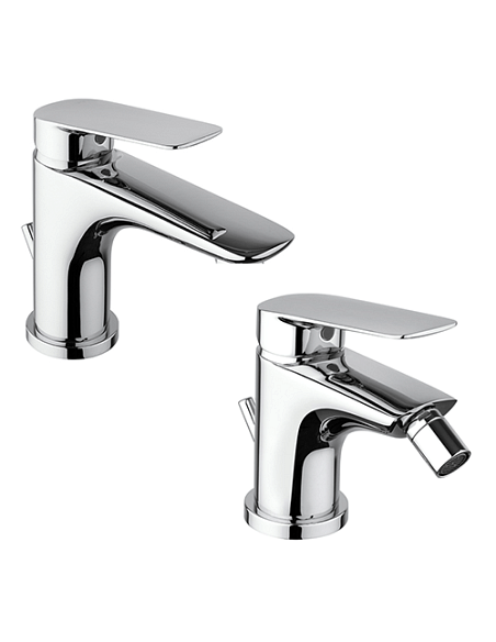 Set Rubinetti Piralla per lavabo e bidet con scarico automatico serie Lago cromato - Climaway