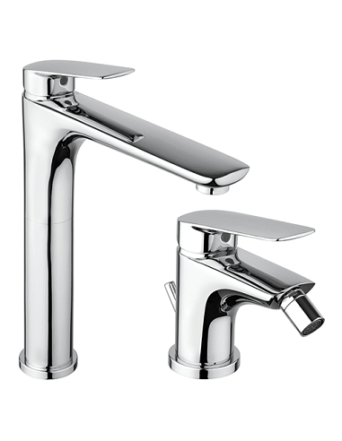 Set Rubinetti Piralla per lavabo alto e bidet con scarico automatico serie Lago cromato - Climaway