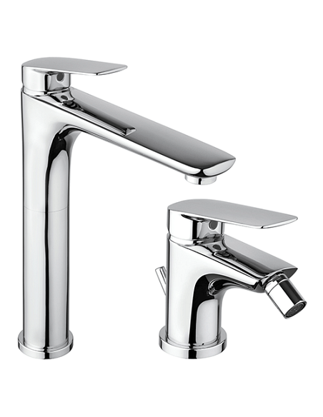 Set Rubinetti Piralla per lavabo alto e bidet con scarico automatico serie Lago cromato - Climaway