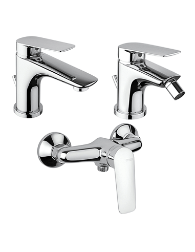 Set Rubinetti Piralla per lavabo e bidet con scarico automatico e doccia esterno serie Lago cromato - Climaway