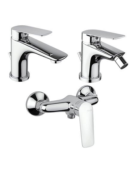 Set Rubinetti Piralla per lavabo e bidet con scarico automatico e doccia esterno serie Lago cromato - Climaway