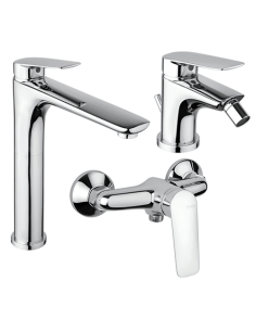 Set Rubinetti Piralla per lavabo alto e bidet con scarico automatico e doccia esterno serie Lago cromato - Climaway