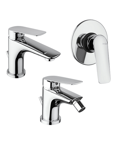 Set Rubinetti Piralla per lavabo e bidet con scarico automatico e doccia incasso serie Lago cromato - Climaway