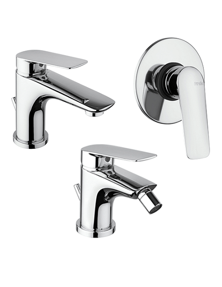 Set Rubinetti Piralla per lavabo e bidet con scarico automatico e doccia incasso serie Lago cromato - Climaway