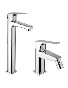 Set Rubinetti Piralla per lavabo alto e bidet con scarico automatico serie Iceberg cromato - Climaway