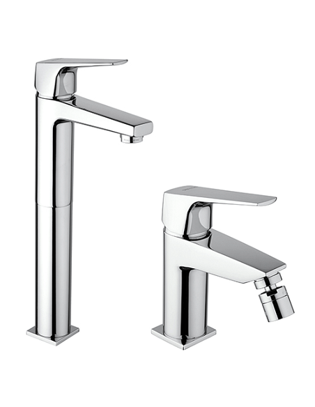 Set Rubinetti Piralla per lavabo alto e bidet con scarico automatico serie Iceberg cromato - Climaway