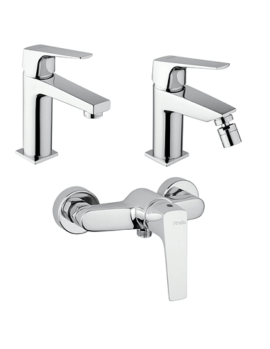 Set Rubinetti Piralla per lavabo e bidet con scarico automatico e doccia esterno serie Iceberg cromato - Climaway