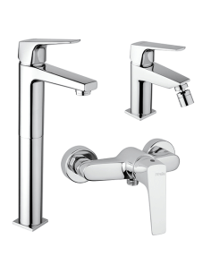 Set Rubinetti Piralla per lavabo alto e bidet con scarico automatico e doccia esterno serie Iceberg cromato - Climaway