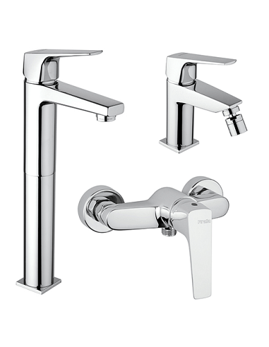 Set Rubinetti Piralla per lavabo alto e bidet con scarico automatico e doccia esterno serie Iceberg cromato - Climaway