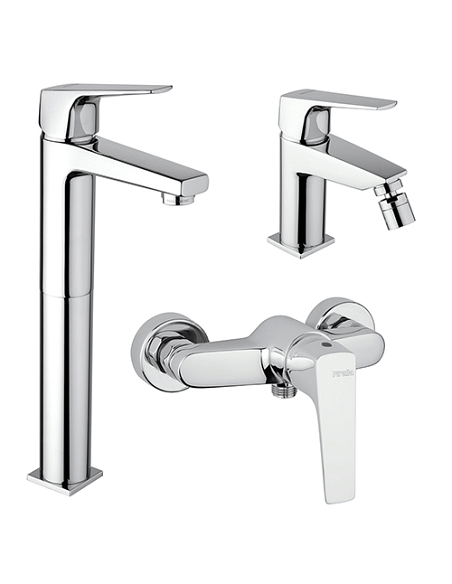Set Rubinetti Piralla per lavabo alto e bidet con scarico automatico e doccia esterno serie Iceberg cromato - Climaway