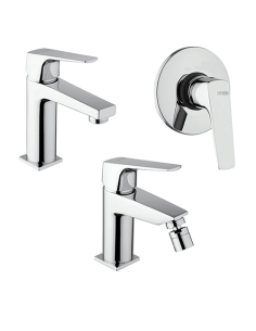 Set Rubinetti Piralla per lavabo e bidet con scarico automatico e doccia incasso serie Iceberg cromato - Climaway