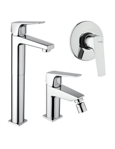 Set Rubinetti Piralla per lavabo alto e bidet con scarico automatico e doccia incasso serie Iceberg cromato - Climaway