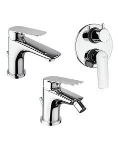 Set Rubinetti Piralla per lavabo e bidet con scarico automatico e doccia incasso con deviatore serie Lago cromato - Climaway
