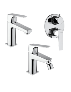Set Rubinetti Piralla per lavabo e bidet con scarico automatico e doccia incasso con deviatore serie Iceberg cromato - Climaway