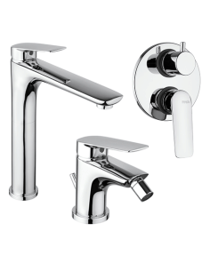 Set Rubinetti Piralla per lavabo alto e bidet con scarico automatico e doccia incasso con deviatore serie Lago cromato - Clim...