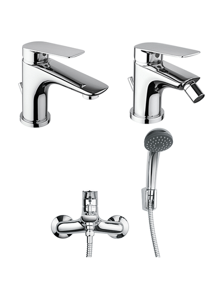Set Rubinetti Piralla per lavabo e bidet con scarico automatico e vasca serie Lago cromato - Climaway