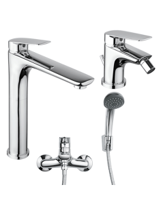 Set Rubinetti Piralla per lavabo alto e bidet con scarico automatico e vasca serie Lago cromato - Climaway