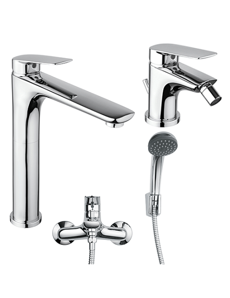 Set Rubinetti Piralla per lavabo alto e bidet con scarico automatico e vasca serie Lago cromato - Climaway