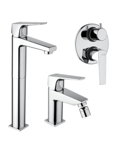 Set Rubinetti Piralla per lavabo alto e bidet con scarico automatico e doccia incasso con deviatore serie Iceberg cromato - C...