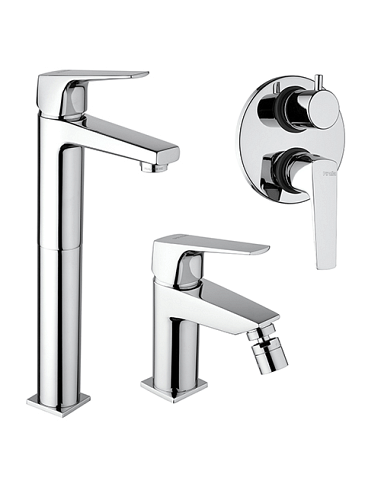 Set Rubinetti Piralla per lavabo alto e bidet con scarico automatico e doccia incasso con deviatore serie Iceberg cromato - C...