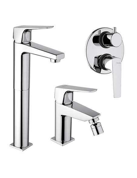 Set Rubinetti Piralla per lavabo alto e bidet con scarico automatico e doccia incasso con deviatore serie Iceberg cromato - C...