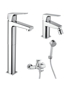 Set Rubinetti Piralla per lavabo alto e bidet con scarico automatico e vasca serie Iceberg cromato - Climaway