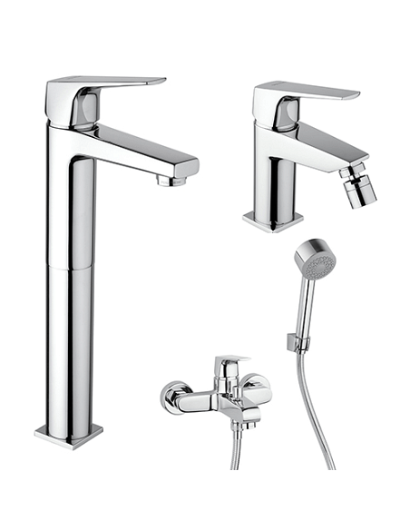Set Rubinetti Piralla per lavabo alto e bidet con scarico automatico e vasca serie Iceberg cromato - Climaway