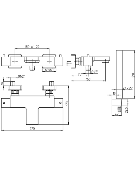 Miscelatore Piralla per vasca esterno serie Artic con Duplex 0AC00002A22 cromato - Climaway
