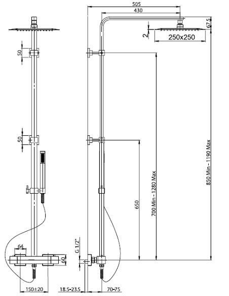 Colonna doccia Jacuzzi Glint con miscelatore termostatico deviatore e supporto doccia con flessibile grigio 0IQ00199JA06 - Cl...
