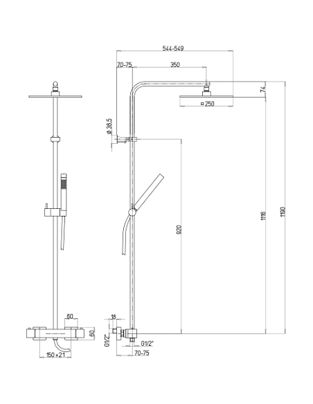 Colonna doccia Jacuzzi Glint con miscelatore termostatico con tubo tondo deviatore e supporto doccia con flessibile grigio 0I...