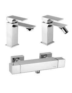 Set Rubinetti Piralla per lavabo e bidet con scarico automatico e doccia esterno serie Artic cromato - Climaway