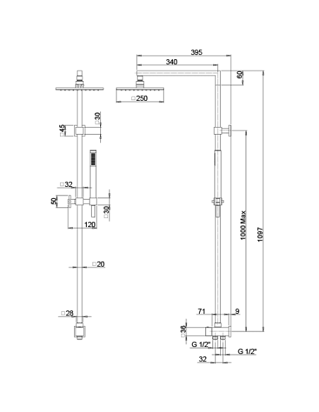 Colonna doccia Jacuzzi Glint senza miscelatore con deviatore meccanico e supporto doccia con flessibile grigio 0IQ00846JA00 -...