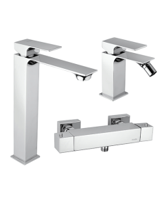 Set Rubinetti Piralla per lavabo alto e bidet con scarico automatico e doccia esterno serie Artic cromato - Climaway