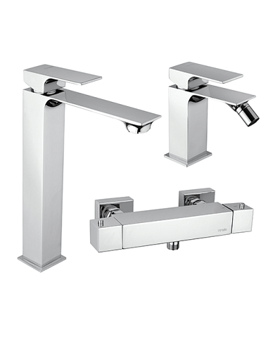 Set Rubinetti Piralla per lavabo alto e bidet con scarico automatico e doccia esterno serie Artic cromato - Climaway