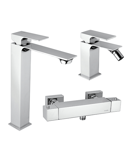 Set Rubinetti Piralla per lavabo alto e bidet con scarico automatico e doccia esterno serie Artic cromato - Climaway